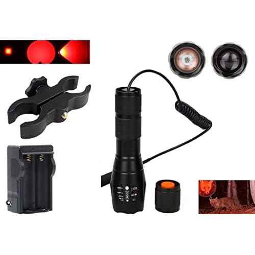 WINDFIRE Tactical Red LED Light Flashlight 300 Yards Zoom Focus Adjustable Flashlights Coyote Hog Fox Predator Varmint Hunting Lights Sets with Pressure Switch, Scope Mount