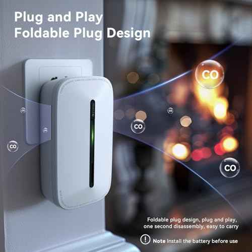 Carbon Monoxide Detectors Plug in, 10-Year Battery Powered CO Detector with Breathing Light, Portable Traval Carbon Monoxide Alarm for Home/Office/RV, 1Pack