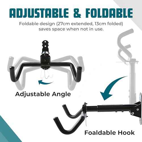 Foldable Bike Wall Mount 1-Pack, Space Saving Horizontal Bike Rack with Adjustable Hanger and EVA Covers, Includes Screws for Garage, Indoor, or Shed