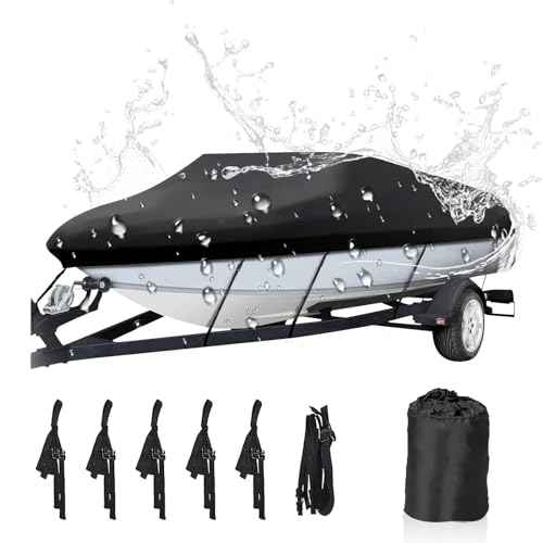 NEVERLAND Trailerable Boat Cover Waterproof Heavy Duty Marine Grade Polyester Canvas Fits V Shape/V-Hull and Tri-Hull Runabouts, Pro-STYL, Bass Boats (Boat Length 20-22ft, Beam Width up to 102",Black)
