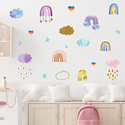 Rainbow Wall Decals Stickers Rainbow Wall Decor for Kids Room Little Girls Bedroom Nursery Playroom Daycare Classroom Parties Decoration (D)