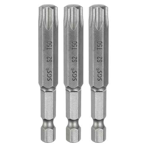 HARFINGTON 3pcs T50 Torx Head Screwdriver Bit 1/4" Hex Shank 2.6" (65mm) Long Magnetic No Hole Tip Tamper Proof 6 Point Star Screw Driver Drill Bits S2 Steel Industrial Power Screwdrivers