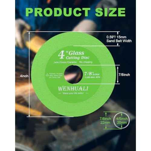 10 Pcs Glass Cutting Disc for Angle Grinder, 4" X 7/8" Tile Cutting Disc, Green Glass Cutters, Ultra-Thin Diamond Saw Blade Wheel for Tile Jade, Crystal, Wine Bottles