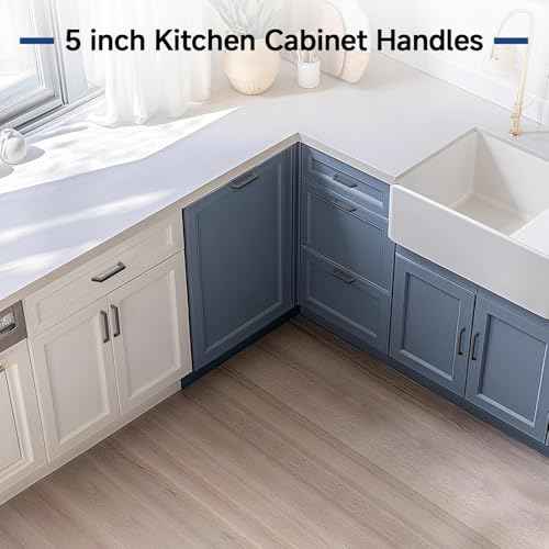 Estmoon 30 Pack Cabinet Handles - Matte Black 5 Inch Cabinet Pulls Square Kitchen Cabinet Handles Stainless Steel Kitchen Pulls Hardware for Cabinets Cupboard and Dresser Drawers, 128 mm Hole Centers