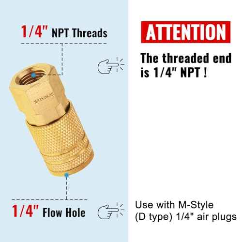SUNGATOR 1/4'' Air Hose Fittings, 2-Pack Brass 1/4 Inch NTP Female Industrial Couplers, 1/4'' Air Line Quick Connect Fittings, Compressor Hose Repair Accessories Kit, 1/4 Inch NTP Couplers