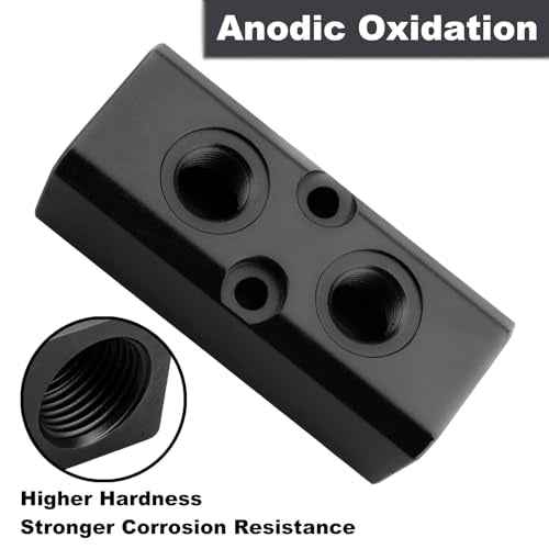 Air Manifold, 2 Way 4 Port Air Compressor Manifold, Air Hose Inline Manifold Block Splitter, Pneumatic Manifold Air Distribution Block, NPT 1/2 Inch Supply Port, NPT 1/4 Inch Output Port(BLACK)