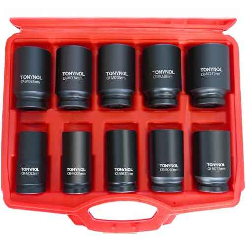 3/4 Inch Drive Deep Impact Socket Set,6-Point,Metric Size(22mm to 41mm),10 Pcs,Cr-Mo.Heavy Duty Impact Socket Set,With a Storage Case.