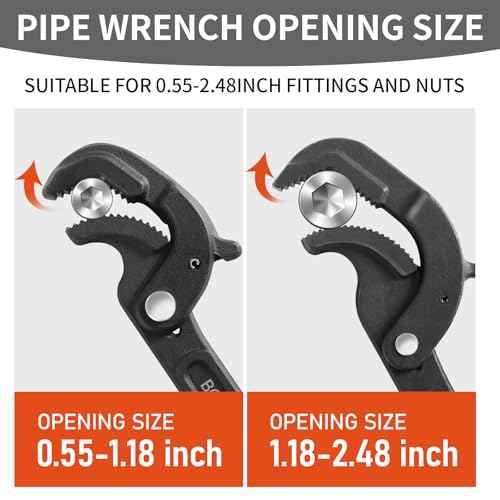 Pipe Wrench Set, 10¡± and 15¡± Self Adjusting Wrench 2-Piece Plumbing Tools for 0.55¡°-2.36¡±/14-60mm Standard Nuts, Irregular Nuts,Pipes Use