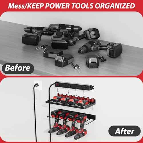Power Tool Organizer With Charging Station, Wall Mount Drill Holder, Screwdriver and Battery Organizer, Heavy Duty Rack for Garage, Workshop, Tool Room, Workbench