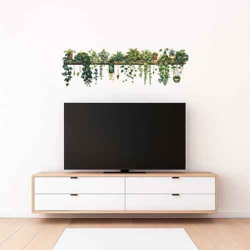 Green Plant Wall Stickers Vinyl Wall Decals Removable Wall Clings Peel and Stick Wall Mural for Bedroom Living Room Office (Small)