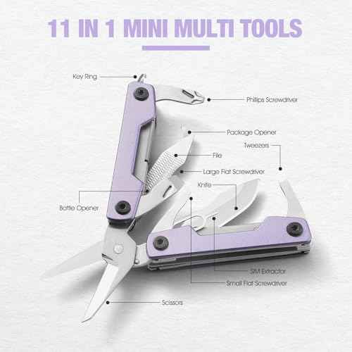 Multitool with Pocket Knife,Gifts for Men and Women, 11-in-1 Mini EDC Multitool with Screwdriver, Scissors, SIM Extractor and Bottle Opener, Perfect for Outdoor, Hiking, Simple Repair (Purple)