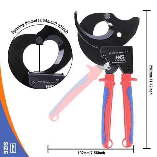 HKS Ratchet Cable Wire Cutter Heavy Duty for Cutting Electrical Aluminum Copper and Multi-core Cables up to 500mm©÷ (AWG 1000MCM) YEC-60D