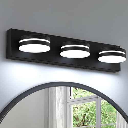 3-Light Bathroom Vanity Light Over Mirror, (24inch Dimmable) Matte Black LED Vanity Lighting Fixtures, Modern Bathroom Wall Light Fixtures with 360¡ÆRotating Lamp Head (Cool White 5500K)
