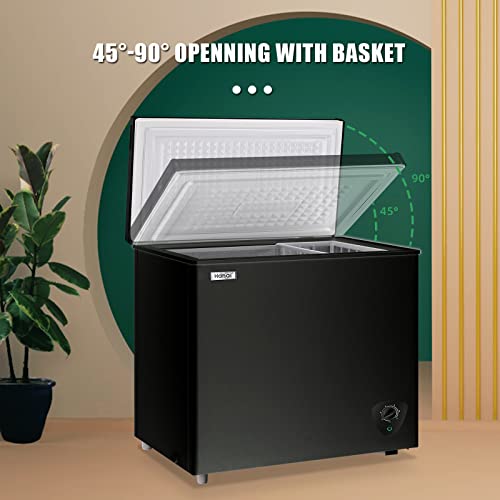 Chest Freezer WANAI 7.0 Cu.Ft Compact Chest Freezer Black Top Door Freezer with 7 Adjustable Temperature, Low Noise, Removable Basket, and Energy Saving Perfect for Home Garage Basement Kitchen or Apartment,Black