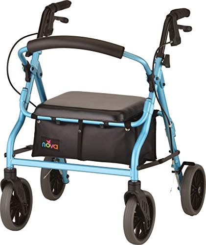 NOVA Medical Products Zoom Rollator Walker with 8" Seat Height, Sky Blue, Diamond Blue, 18 Inch, 1 Count