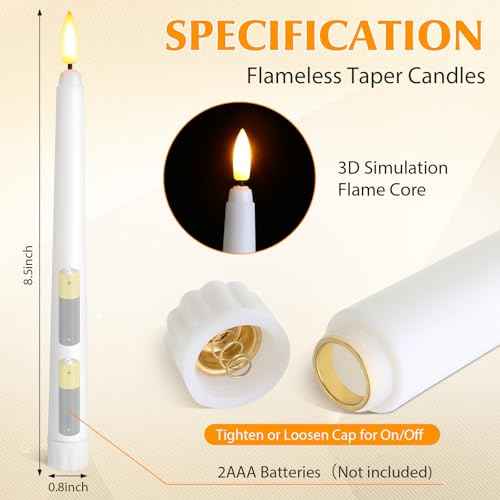 Baquler 50 Pcs 8.5 Inch Flameless Taper Candles Battery Operated Taper Candles Bulk LED Flickering Flameless Candlesticks Realistic Candle Lights for Home Dinner Wedding Church Christmas Decor
