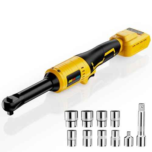 3/8" Extended Cordless Ratchet Wrench for De-Walt 20V Battery, 74Ft-Lbs Brushless Motor Electric Ratchet with 320RPM Variable Speed, 8 Sockets, 3/8" to 1/4" Adapter, 6" Extension Bar (Tool Only)