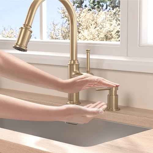 Lava Odoro Champagne Gold Soap Dispenser for Kitchen Sink, Modern Brass Built in Countertop Pump Dispenser with 18 Oz Refillable Bottle, Kitchen Soap Dispenser Spot-Free, Champagne Gold, KSD-21