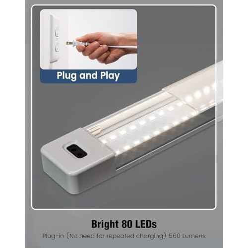 MYPLUS 2Pcs 24 Inch Under Cabinet Lights with Hand Wave, Under Counter Lighting 4000K Natural White,Dimmable,Plug and Play,LED Lights for Kitchen Cabinet, Cupboard, Closet, Desk
