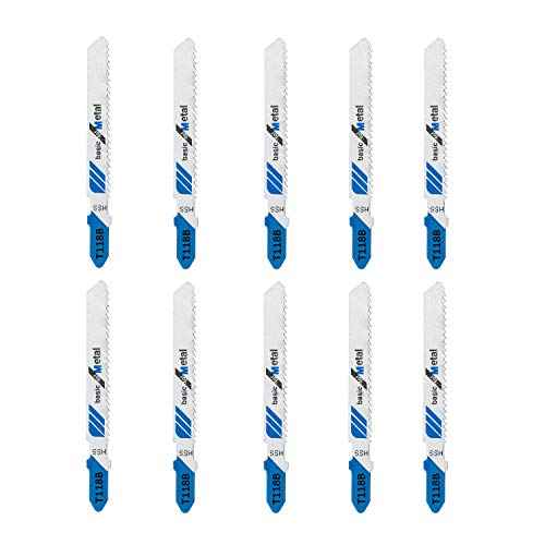 TAROSE 10-Piece T118B 3 Inch 12 TPI Assorted T-Shank Jig Saw Blades Set for Cutting Metal