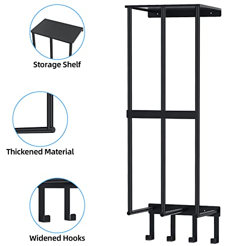 Camping Chair Wall Storage for Garage, Metal Camping Chair Storage Rack Wall Holder, Floating Shelf, 4 Hooks, Stainless Steel, Beach Chair Rack, Umbrella Holder, Garage Chair Organizer, Matte Black