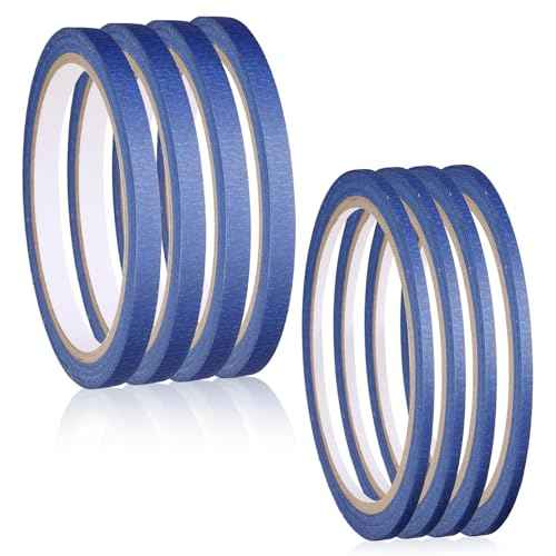 Pinstripe Tape - 8 Rolls, 1/8, 1/4 Inch Line, Whiteboard & Blue Pinstriping Tape for Paint, Wall & DIY Projects
