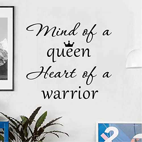 Wall Stickers for Bedroom, Wall Art Decal Mind of A Queen Heart of A Warrior Motivational Feminism Quote Stickers Removable DIY Vinyl Murals Decor for Woman Home Office Bedroom Living Room Decor