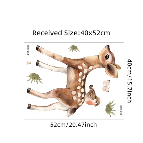 Cute Fawn and Bird Butterfly Deer Wall Stickers, sacinora Cartoon Jungle Animals Wall Decals Removable Vinyl Peel and Stick for Kids Baby Nursery Living Room Bedroom Children's Room Art Decorations