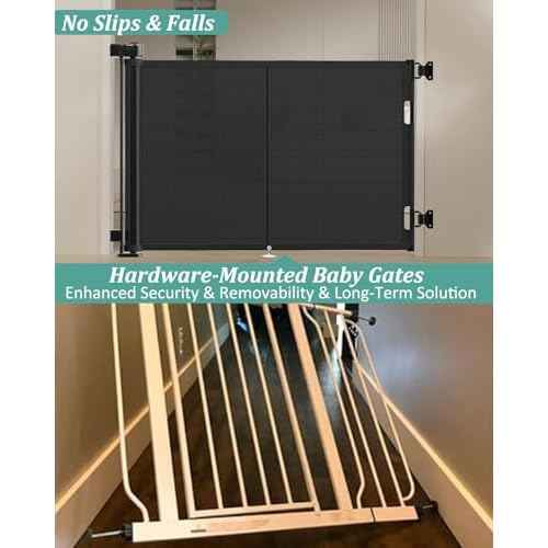 59 inch Retractable Baby Gates 42 inch Tall, Retractable Gate with Reinforced Strip Design to Prevent Crawling Through, 5 FT Retractable Dog Gate for Stairs, Doorways, Hallways, Indoor/Outdoor