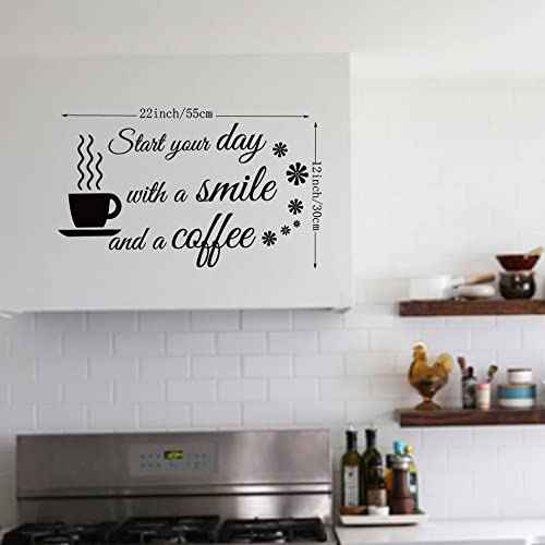 Start Your Day with a Smile and a Coffee Home Art Wall Decal Stickers Removable D?cor for Kitchen Coffee Bar School Office
