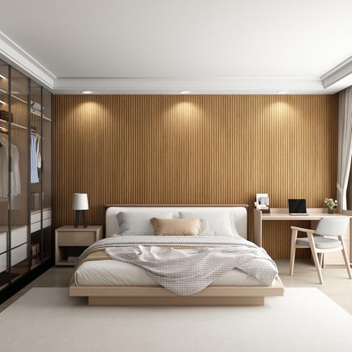 8-Pack WPC Wall Panels Sample, 3D Slat Wall Panel Acoustic Wall Paneling for Interior Wall Decor TV Background Kitchen Bedroom