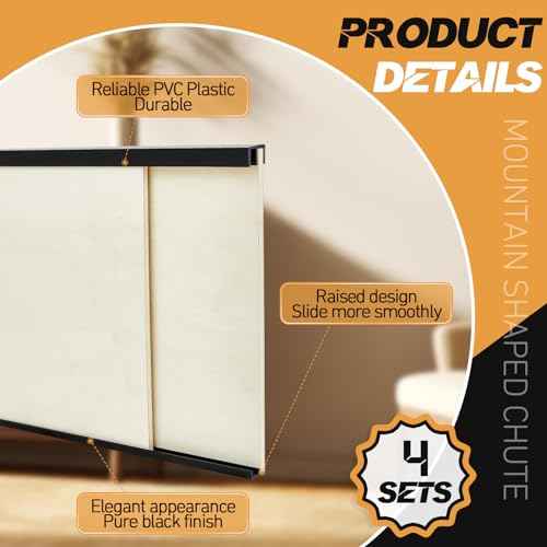 Landical 4 Sets 4 ft Long Plastic Sliding Cabinet Door Track Hardware Set for 1/4" Thick Panels Glass Window Cabinet Door Track for Sliding Closet Doors, Easy Quick Installation (Black)