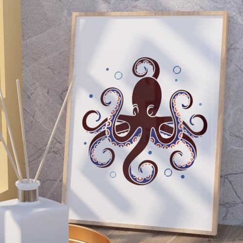 Octopus Sea Wall Stencil Template 11.8 x 11.8 Inch Reusable Plastic Ocean Themed Stencil for Painting on Wood Wall Floor Tile Fabric Glass DIY Home Decor