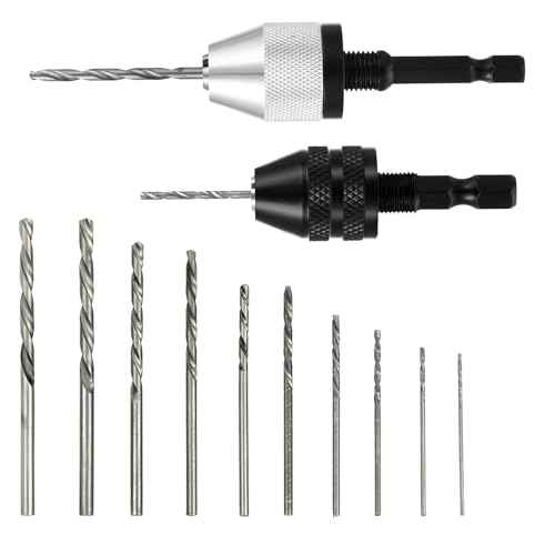 2Pcs Drill Chuck Adapter Keyless with 10Pcs Drills, 1/4 Inch Hex Shank Fast Change Converter for Impact Driver, Fast Change Impact Drill Chuck Adapter for Tool Attachment