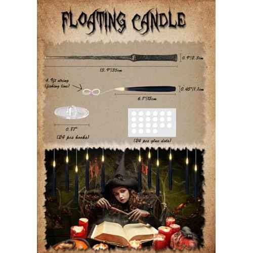 GenSwin 22pcs Flameless Floating Candle with Magic Wand Remote Timer, Battery Operated Hanging Window Candles Flickering, 6.1" LED Electric Candles for Christmas Halloween Decorations(Black)