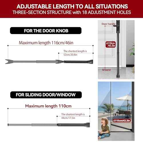 AceMining Upgraded Door Security Bar & Sliding Patio Bar, Heavy Duty Stoppers Adjustable Jammer for Home, Apartment, Travel (1 Pack,Black)