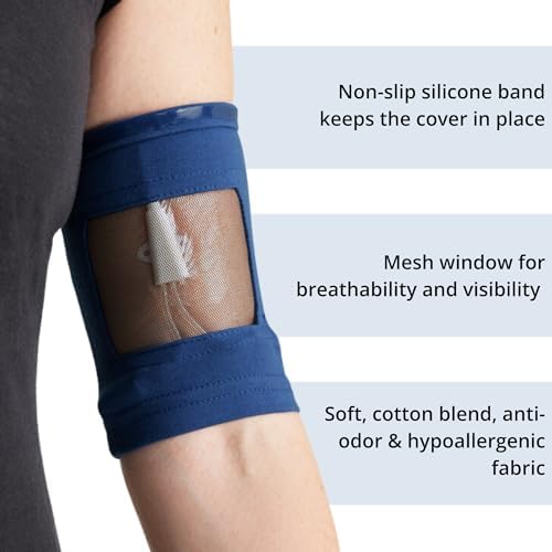 Care+Wear PICC Line Cover – Ultra-Grip PICC Line Sleeve for Upper or Lower Arm with Mesh Viewing Window, Provides Improved Comfort and Security for PICC Line Coverage