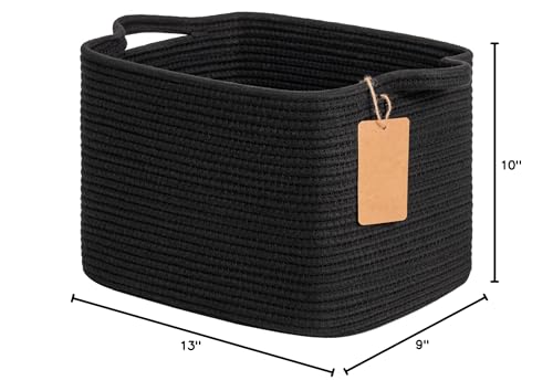 Goodpick Black Storage Basket for Shelves, Woven Baskets for Storage, Toy Baskets Storage Kids, Towel Basket with Handles for Living Room, Bathroom, 13 x 10 x 9 Inches