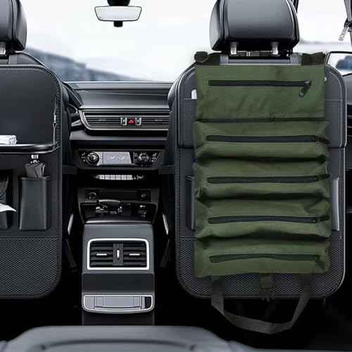 Tool Roll Bag, Canvas Tool Bag with 5 Zip Pockets - Multi-Purpose Tool Organizer for Plumbers, Electricians & Craftsmen - Army Green