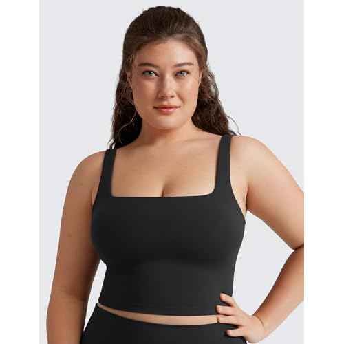 CRZ YOGA Womens Butterluxe Square Neck Longline Sports Bra - Workout Crop Tank Tops Padded Yoga Camisole with Built in Pads