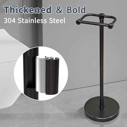 Toilet Paper Holder Stand, Post Pivoting Design Free Standing Toilet Paper Holder, SUS304 Stainless Steel Toilet Paper Roll Holder, Heavy Stable Base (Oil Rubbed Bronze)