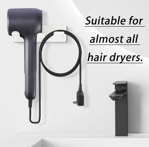 Hair Dryer Holder, Wall Mounted Rack Compatible with All Hair Dryer, Space Organizer for Bathroom/Bedroom/Washroom/Barbershop, 304 Stainless Steel, 3M Self Adhesive (White)