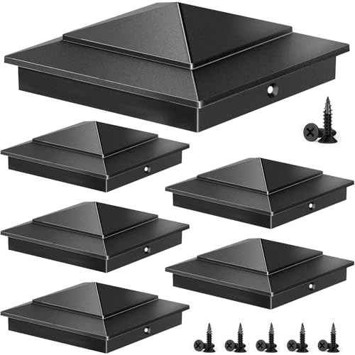 6-Pack Aluminium Pyramid Post Caps for 6" x 6" (Actual 5.5" x 5.5") Wood Post Cedar Fence Deck Corridors Mailbox Posts End, Waterproof Fence Post Cap Cover with Screws, Black