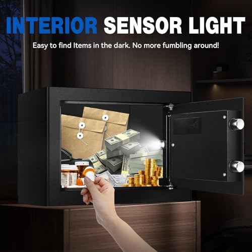 1.3 Cu Ft Small Fireproof Home Safe Box- Steel Security Box with Digital Electronic Keypad, Safety Combination Lock Box for Office, Sensor Light, Safe for Documents Money Jewelry Handgun