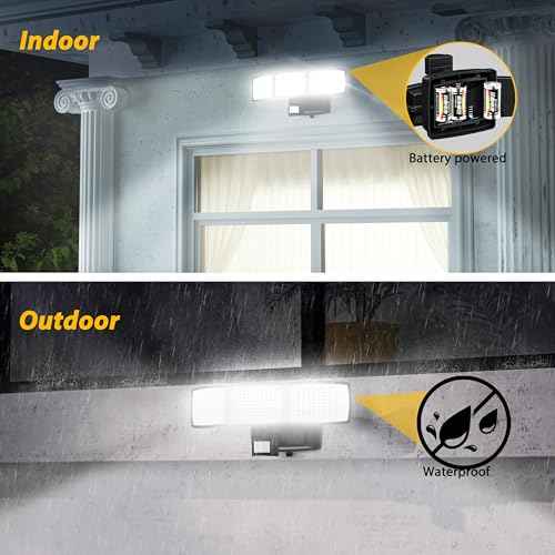 Battery Powered Motion Sensor Outdoor Lights, 1500LM Flood Lights, IP65 Waterproof Security Motion Detector Light Wireless for Outside, Yard 2Pack