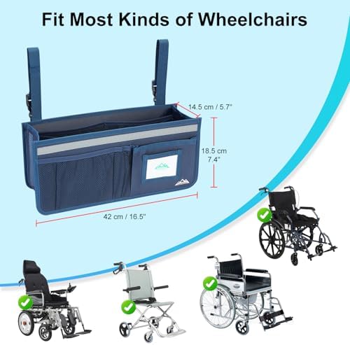 supregear Wheelchair Basket for Back, Large Capacity Wheelchair Backpack Organizer Bag with Multiple Pockets and Cup Holder, Waterproof Storage Pouch for Seniors, Dark Blue
