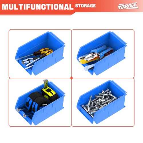 TORACK Wall-Mounted Storage Bins - 8 Plastic Bins & 2 Metal Tracks for Tools Organization in Garage, Craft Room, and Shop(Blue)