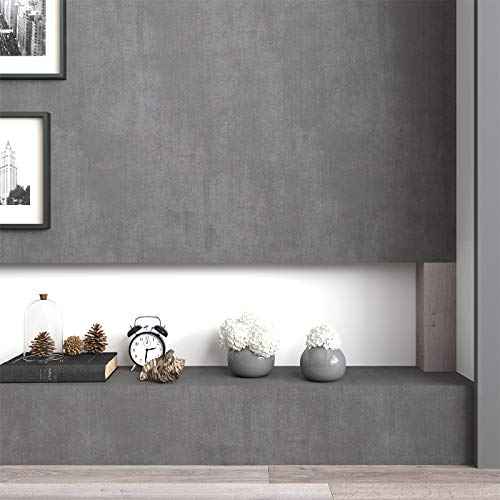 LACHEERY Extra Thick Matte Concrete Wallpaper Stick and Peel Wall Paper Roll Dark Grey Vinyl Countertops Vintage Industry Concrete Textured Cement Contact Paper for Bedroom Walls Furniture 15.8"x80"