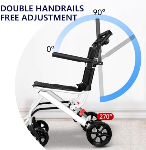 13LBS Transport Wheelchair Lightweight Foldable,Wheelchairs for Adults with Flip-up Armrest,Large Tires,Safety Belt&Shockproof Spring,Portable Wheelchair,Ideal for Seniors & Travel (White)
