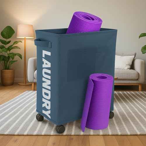 Yoga Mat Storage Rack, Home Gym Corner Storage Organizer with Wheels, Workout Equipment Holder with Side Pocket for Men & Women Gray & Begie